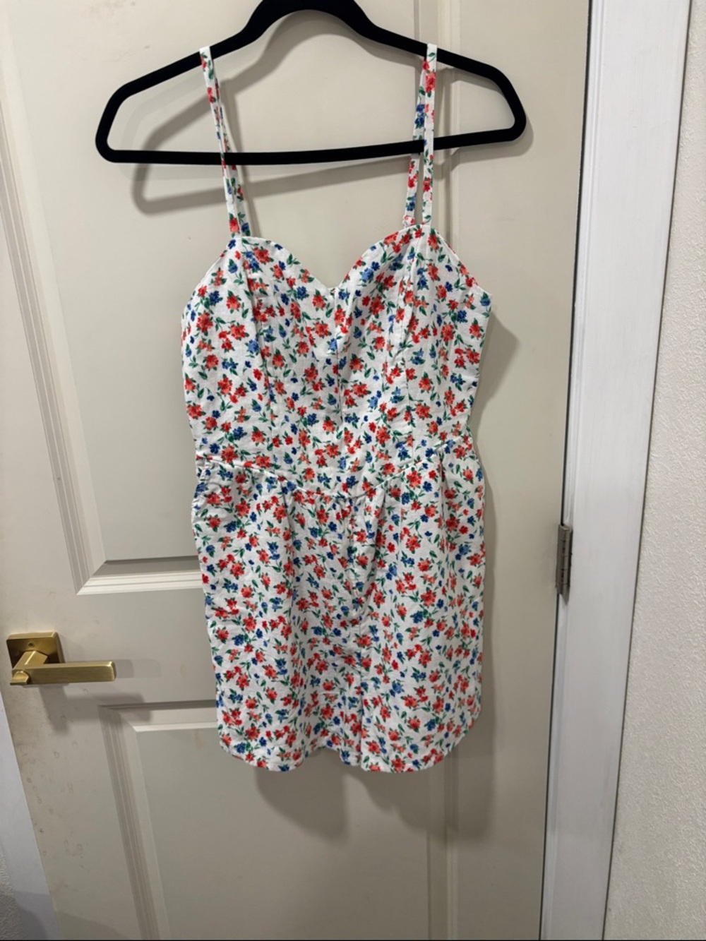 Old Navy White Floral Sundress with Red & Blue Flowers